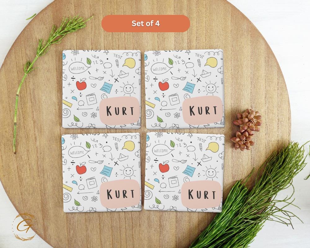 Personalized Soapstone Coaster with Kids Name Doodle Design