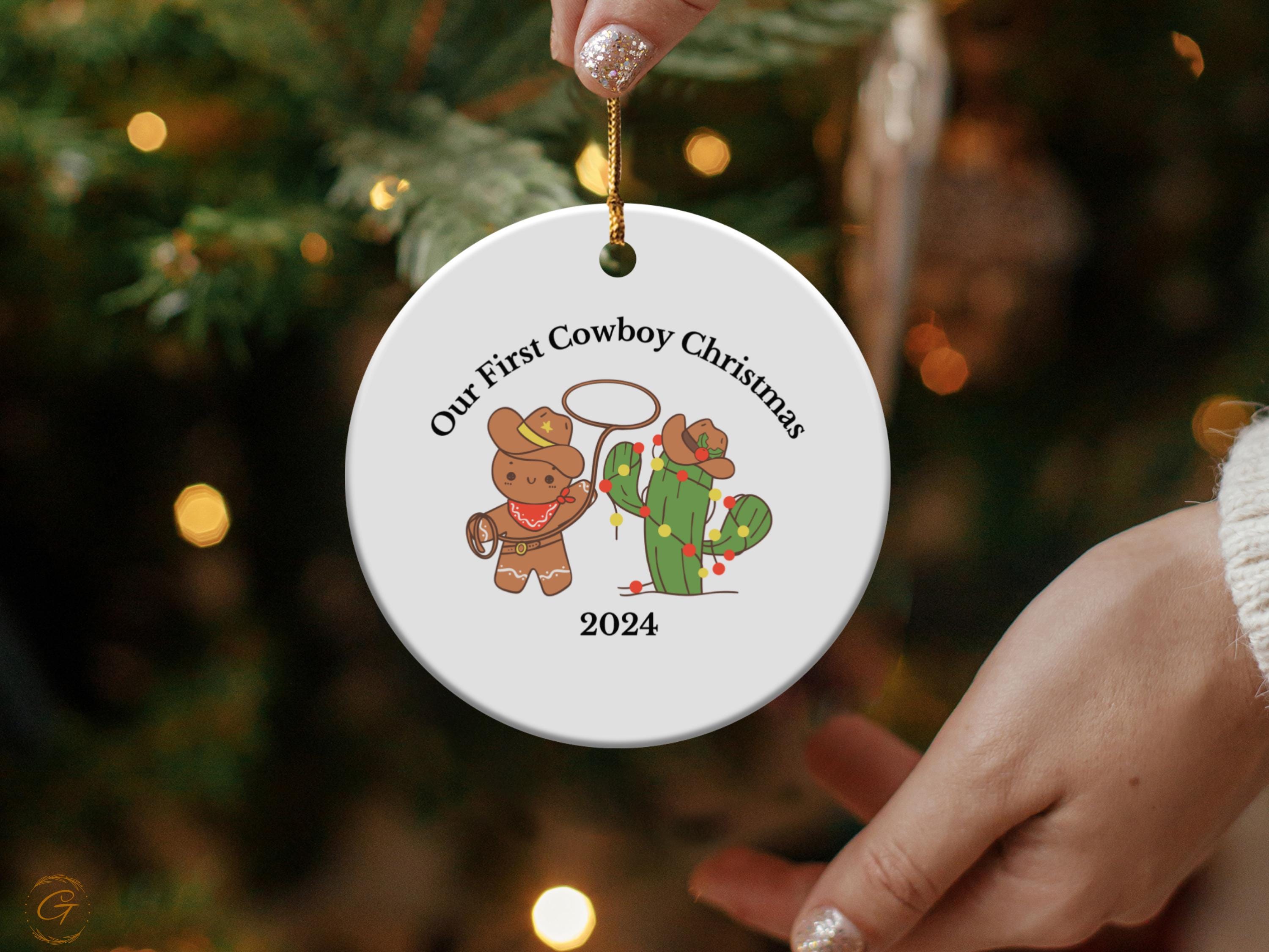 Western Cowboy Ornament 2024, Our First Cowboy Christmas Western Christmas Decor, Cute Gingerbread Cowboy Cactus, Holiday Christmas Keepsake