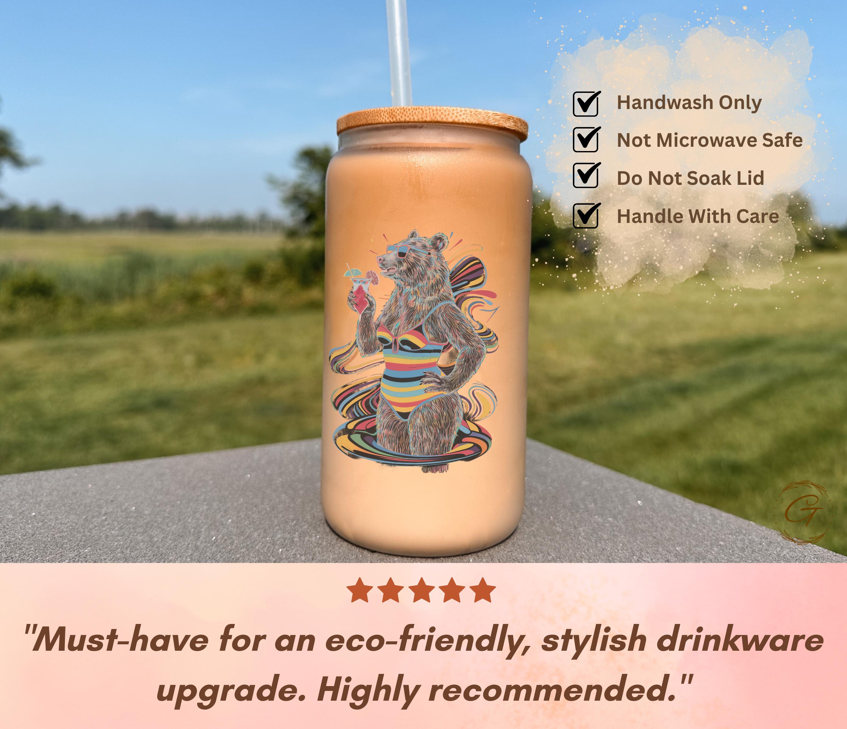 Summer Bear Tan Life Design Frosted Glass Cup