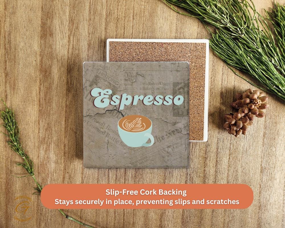 Soapstone Coaster Espresso Design with Cork Backing Square Stone Coasters