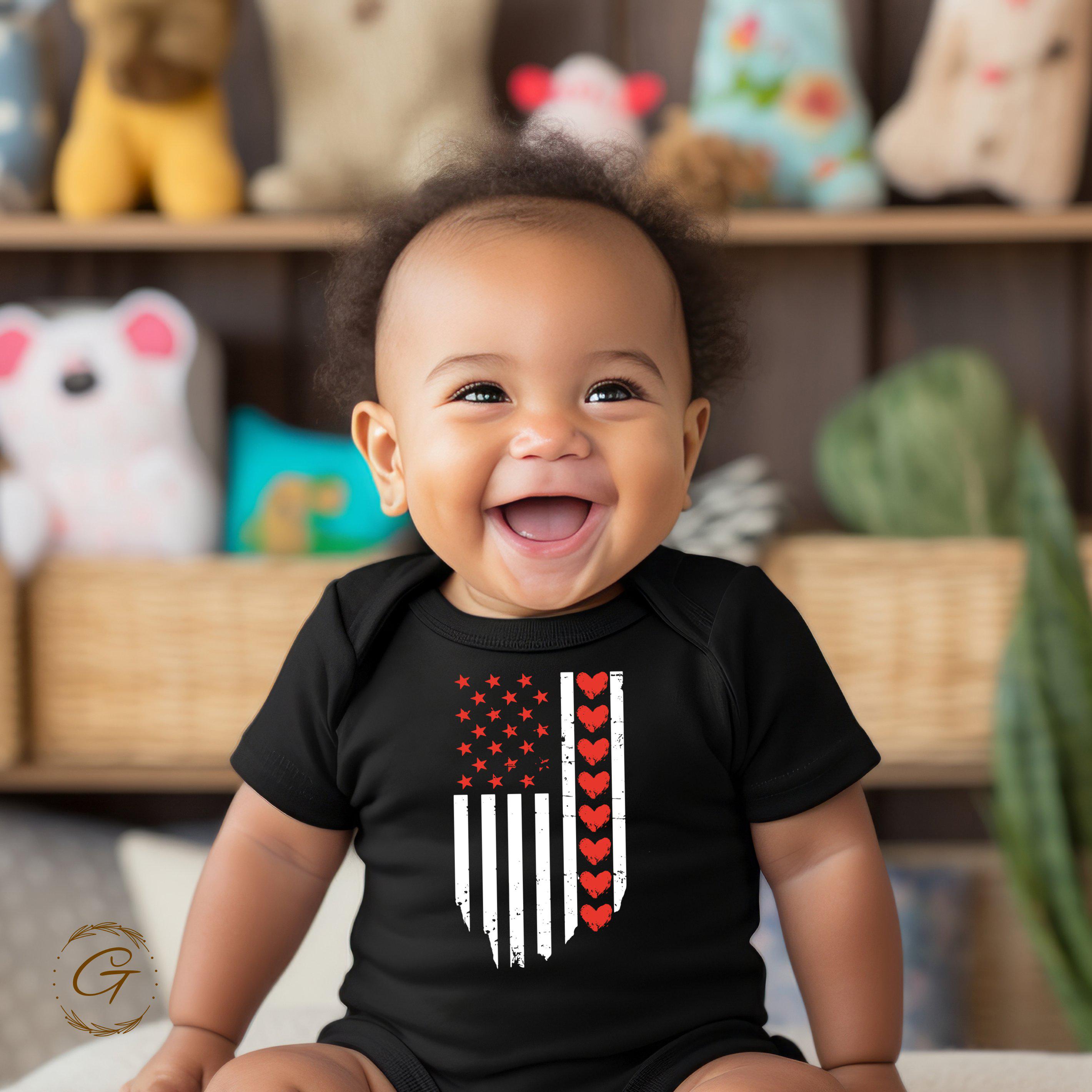 Valentine T-Shirt, Patriotic American Flag Hearts Tee