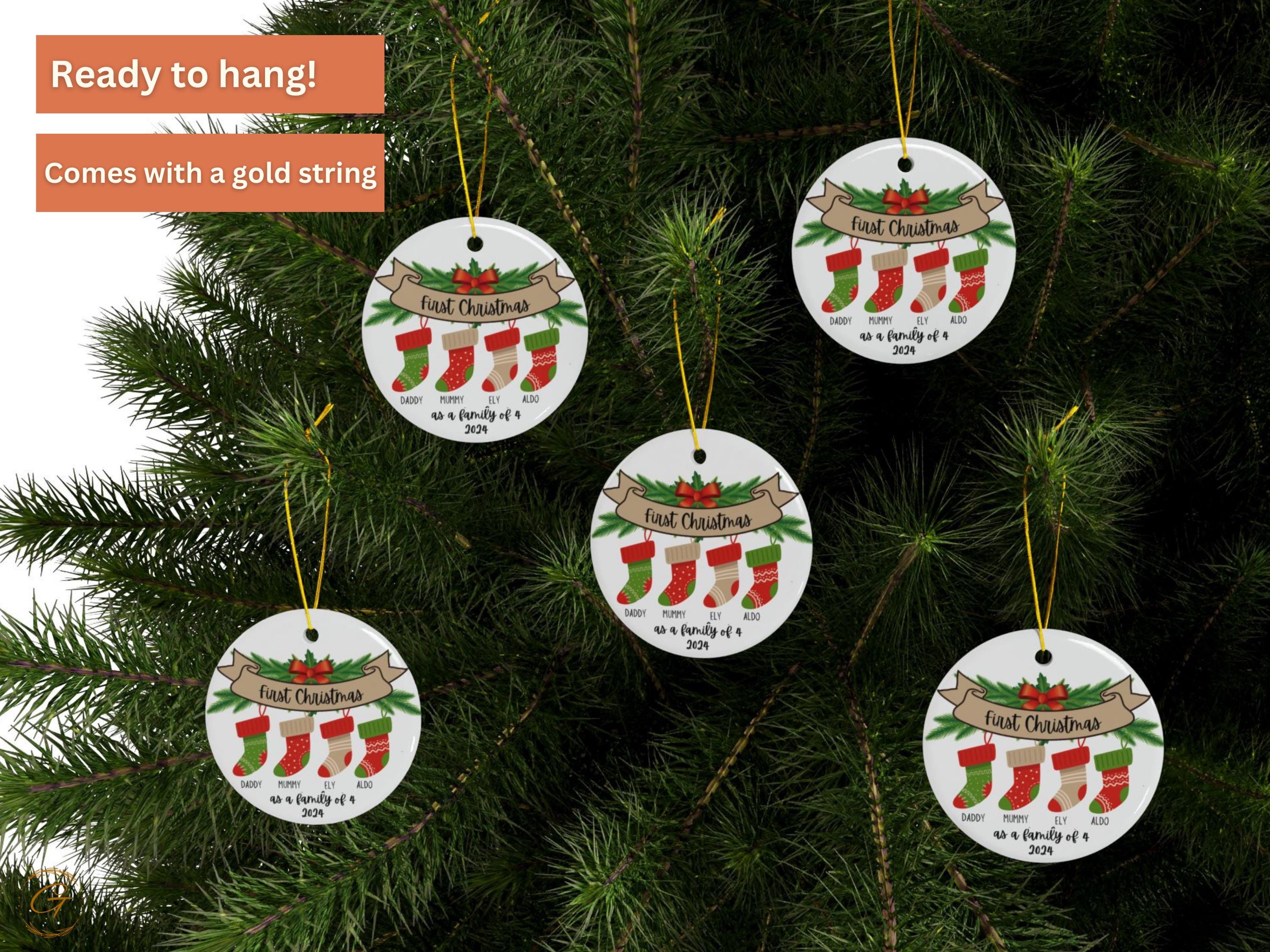 First Christmas Family of 4 Ornament | Personalized Stocking Ornament | Holiday Decor & Christmas Gift 2024 | Unique Gift for Stockings 2024