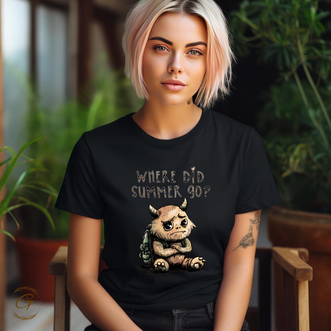 Funny Summer Sad Monster T-Shirt - Quirky Cartoon Graphic Tee
