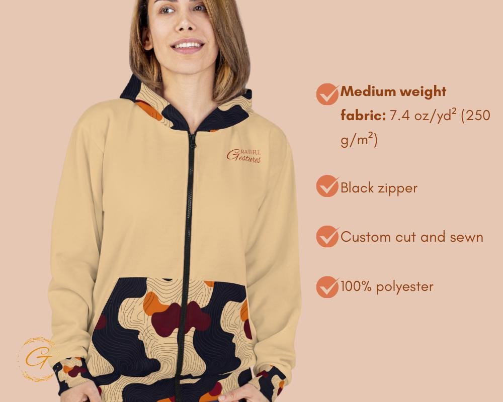 Wave Lines Design Unisex Zip Hoodie All-Over Print