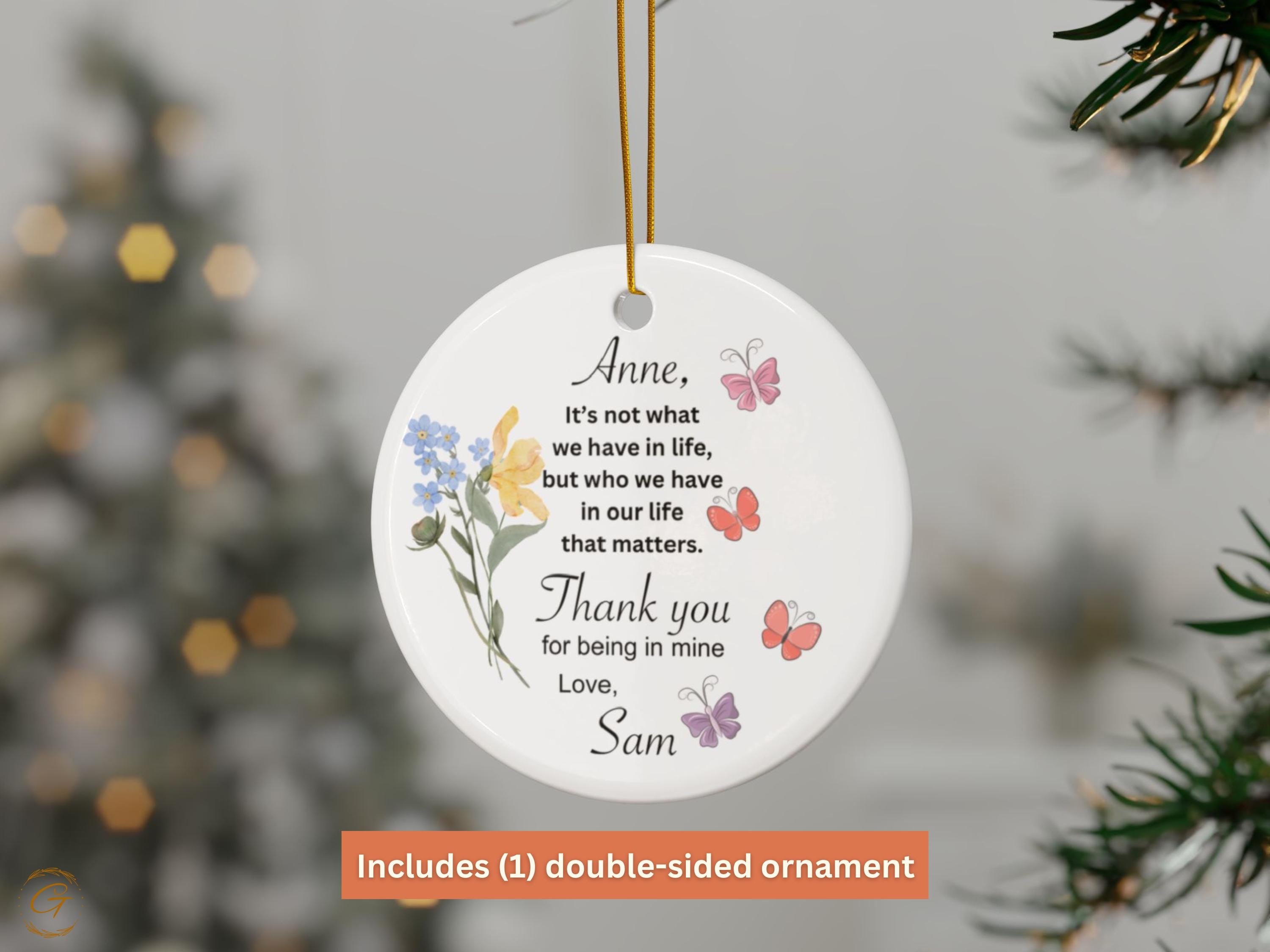 Personalized Friend Keepsake Ornament Unique Gift for Loved Ones, Butterfly Flower Decoration, Meaningful Thank You Present Custom Name Gift