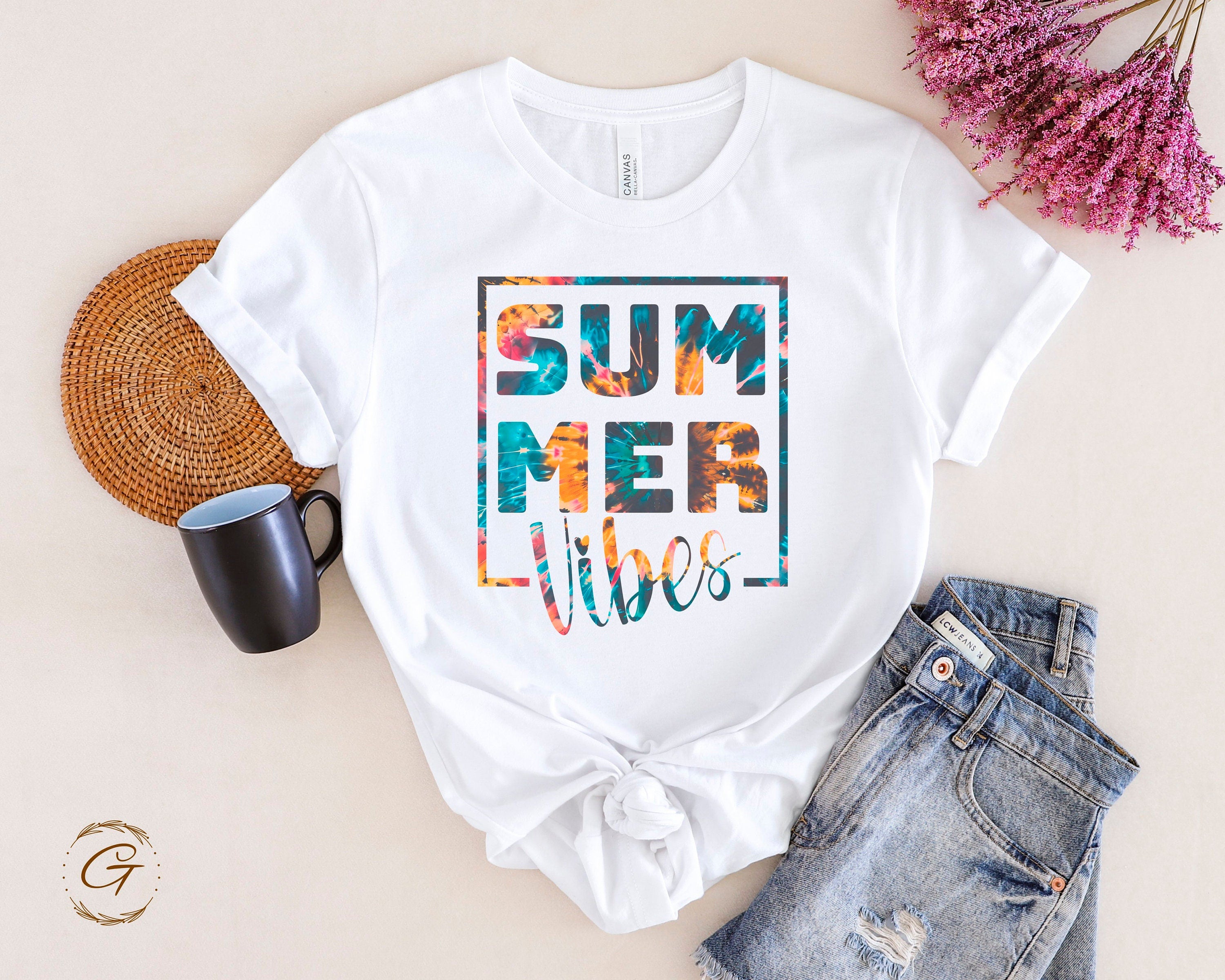 Summer Vibes Graphic T-Shirt, Colorful Tie-Dye Print Tee