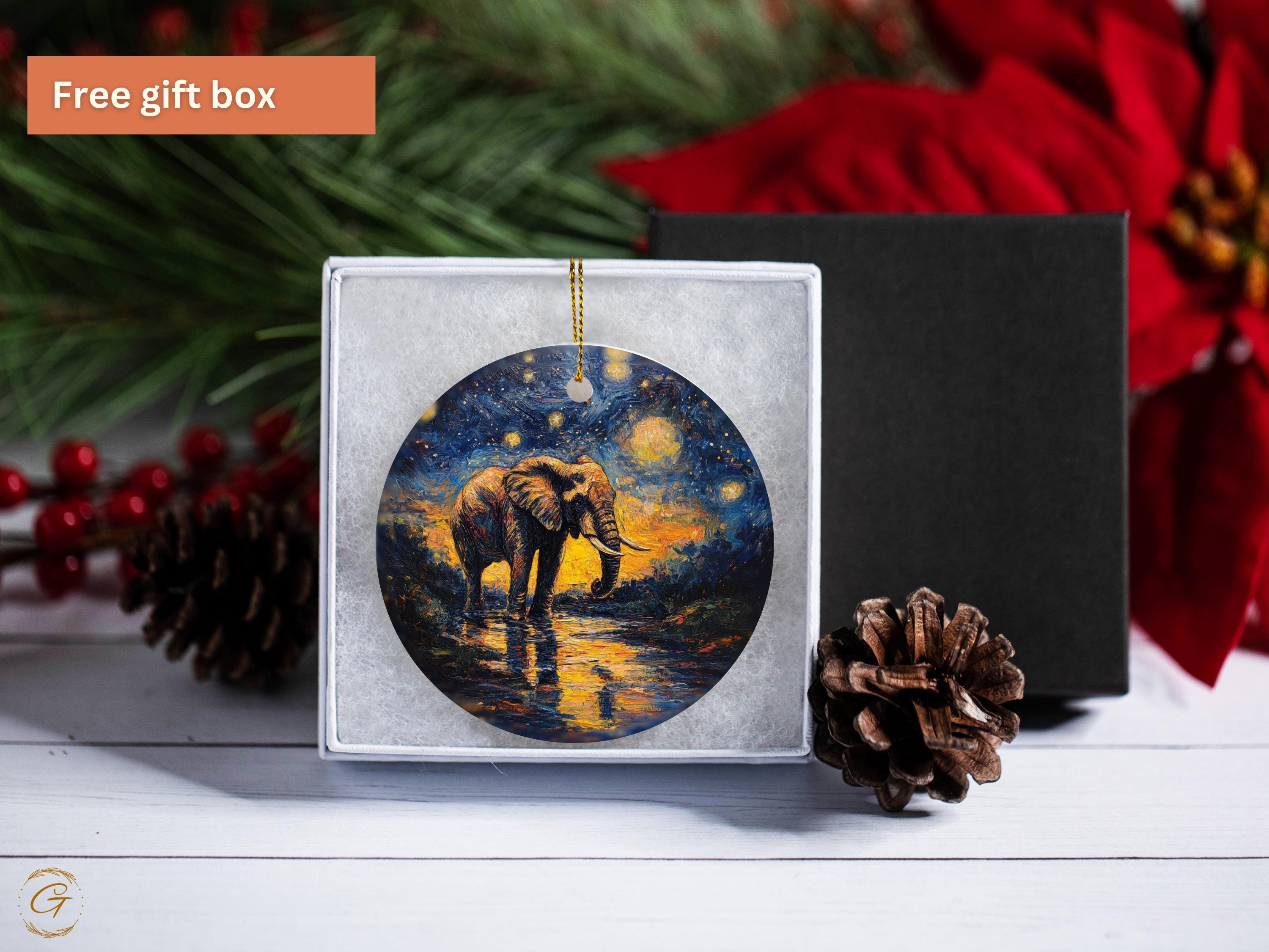 Elephant Ornament, Starry Night Decor, Handcrafted Artwork, Elephant Home Decor Gift, Unique Elephant Decoration, Wildlife Holiday Art Piece