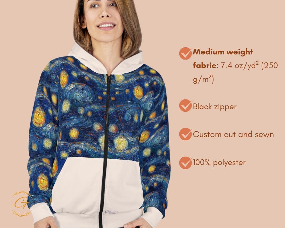 Starry Night White Pocket Design Zip Hoodie All-Over Print
