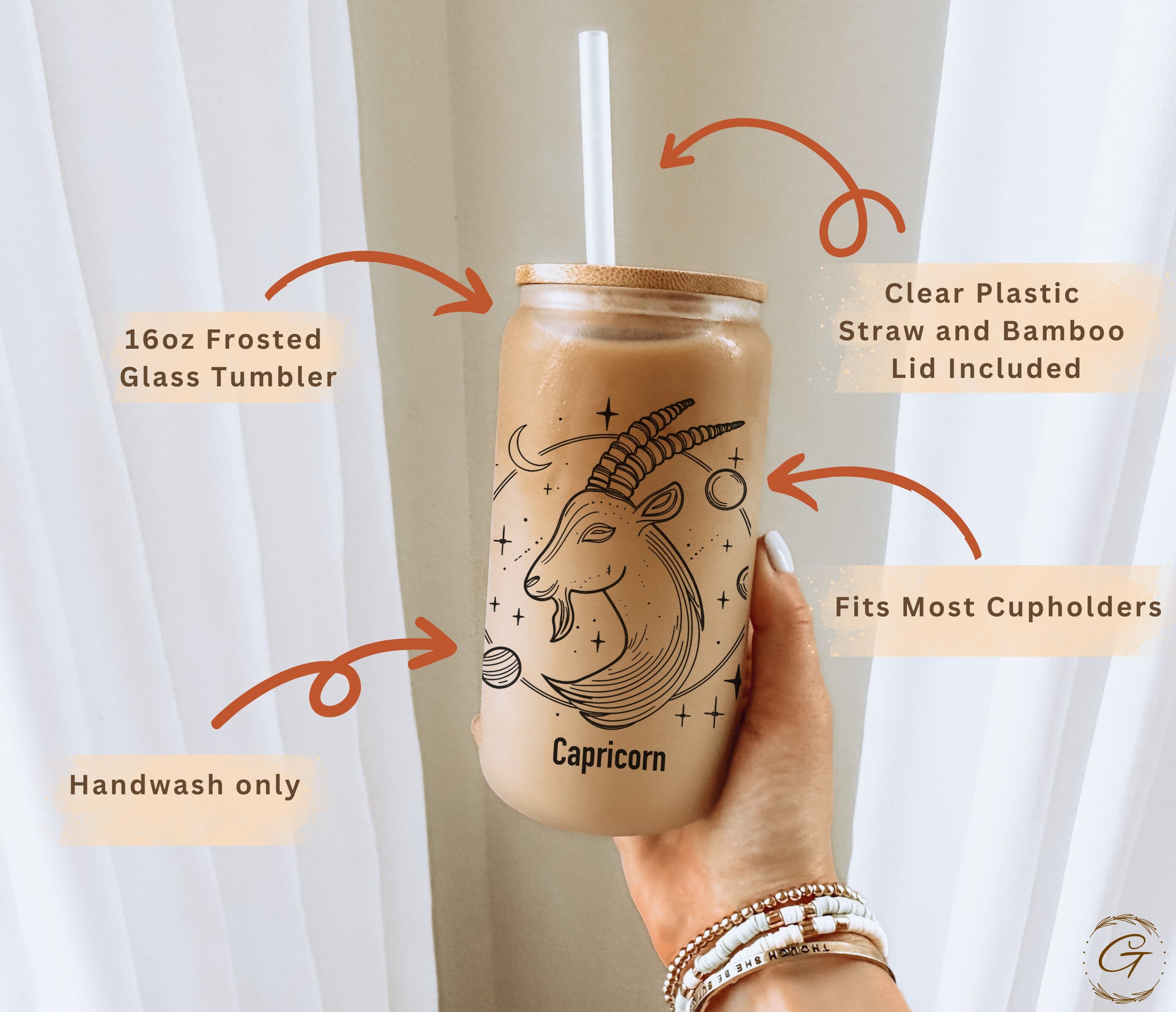 Zodiac Capricorn Frosted Glass Cup