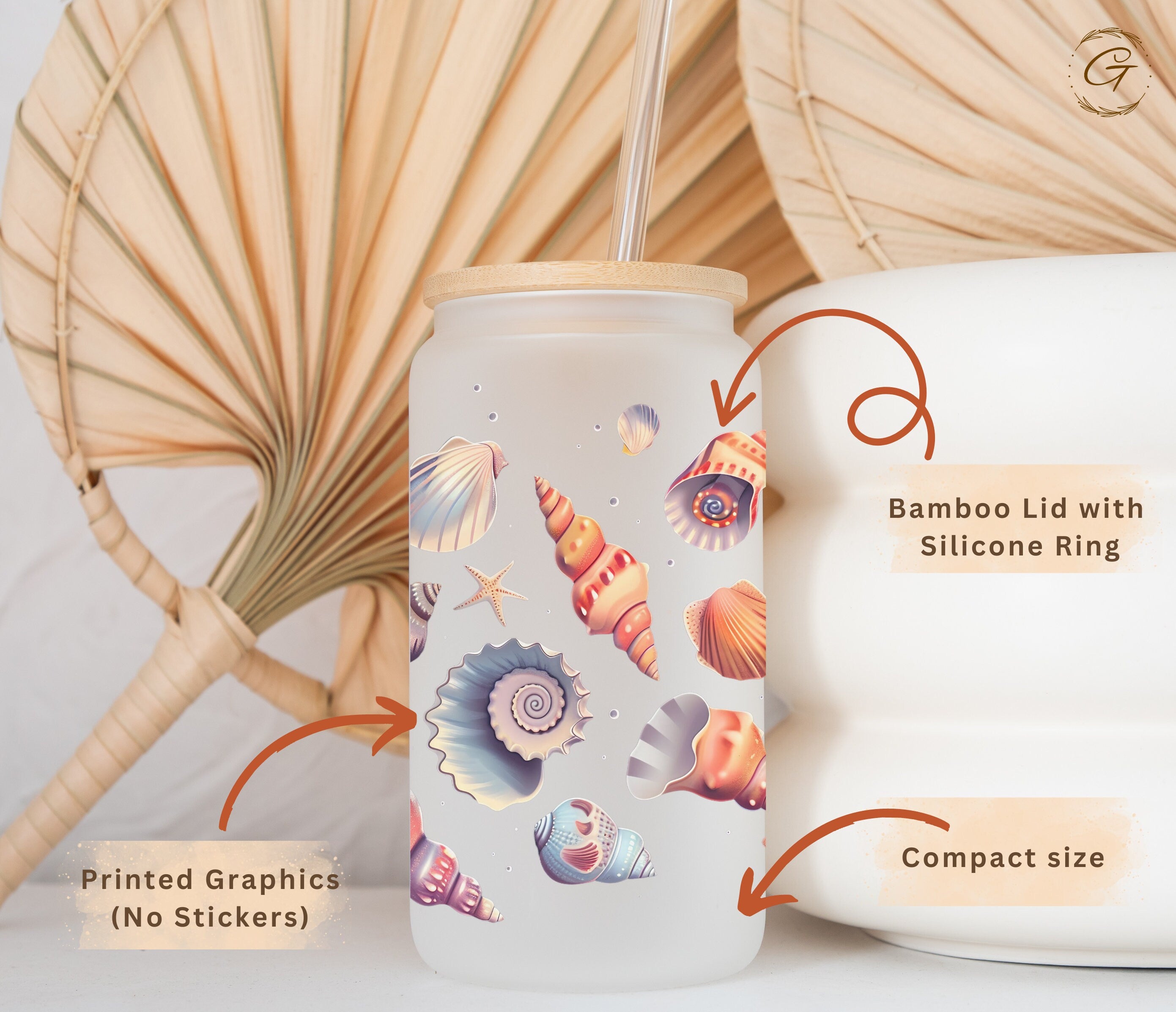Seashells Frosted Glass Cup Personalized Libbey Cup