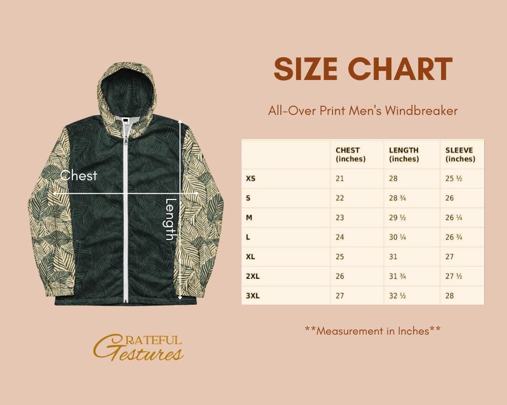 Men’s Windbreaker Leaves Design, Stylish Zip-Up Jacket