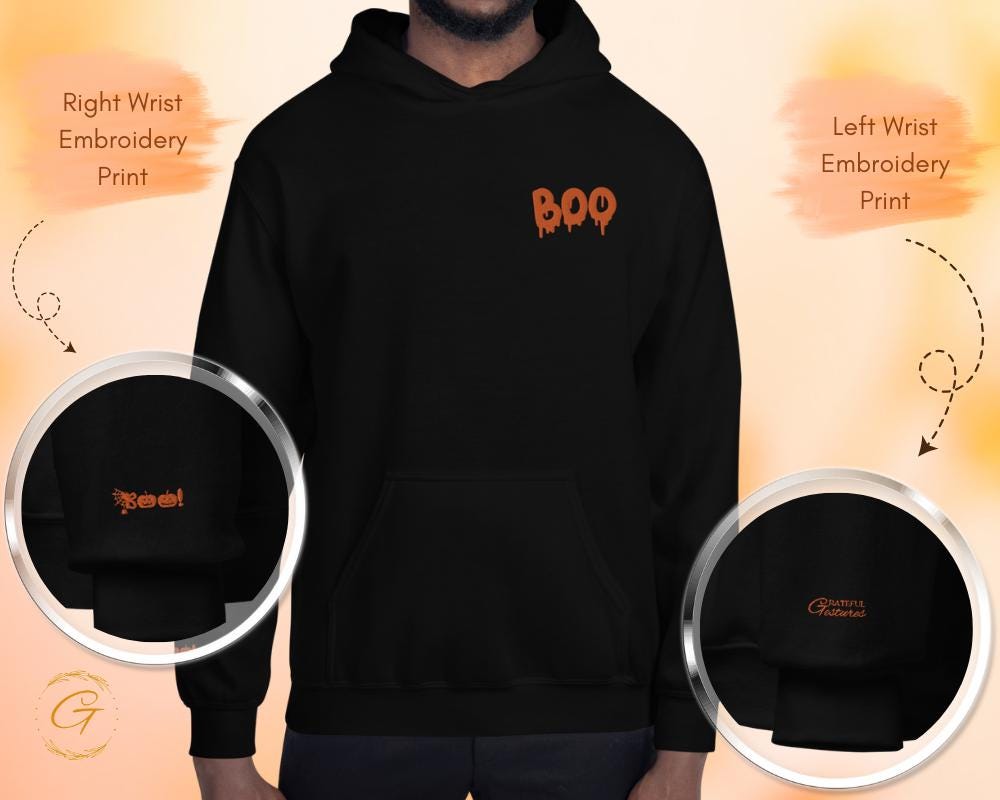 Halloween Boo Hoodie, Spooky Boo Embroidery Hooded Sweatshirt, Halloween Pullover with Boo Design, Scary Boo Hoodie Ghost Boo Hooded Sweater
