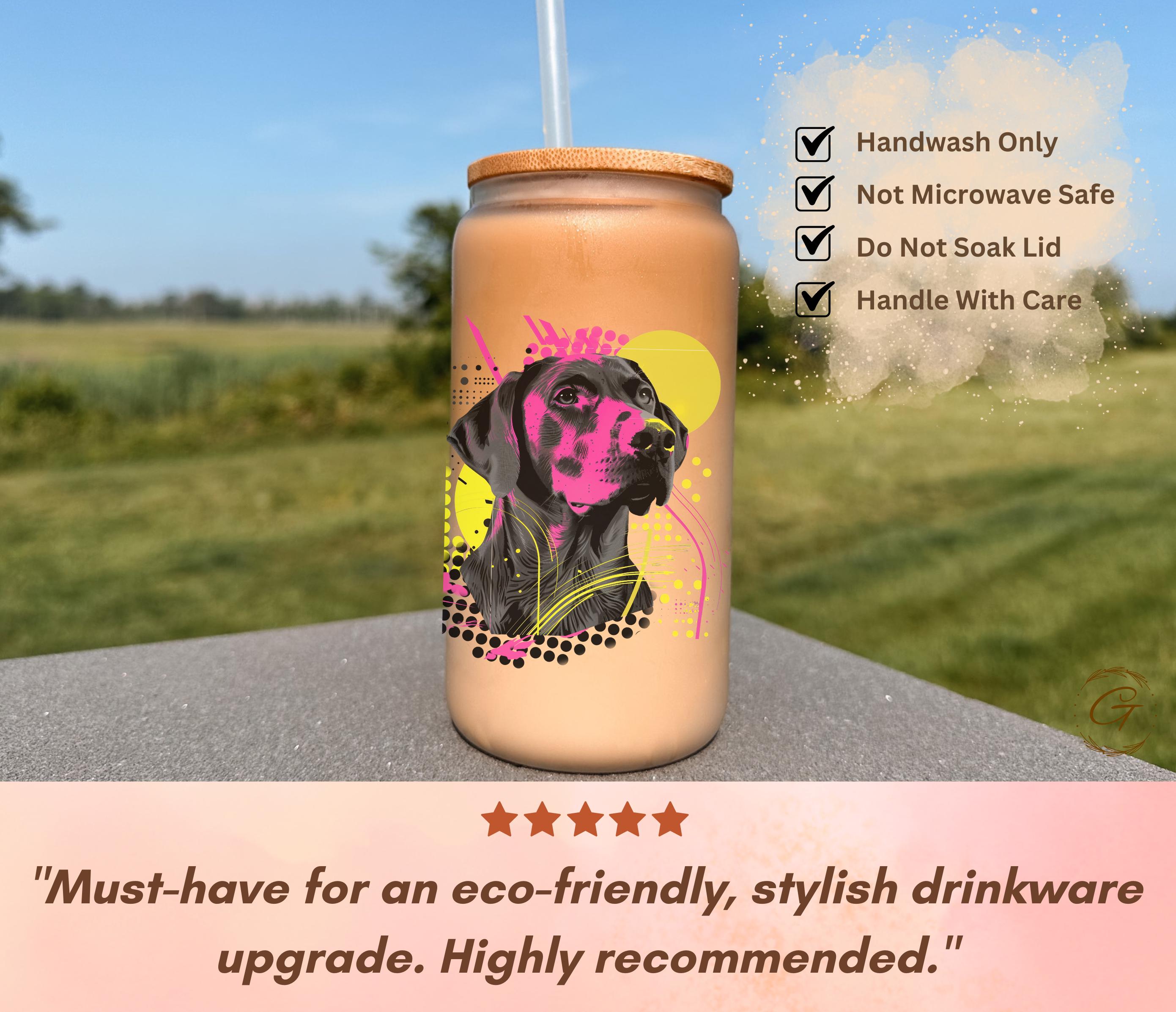 Dog Art Neon Colored Design Frosted Glass Cup