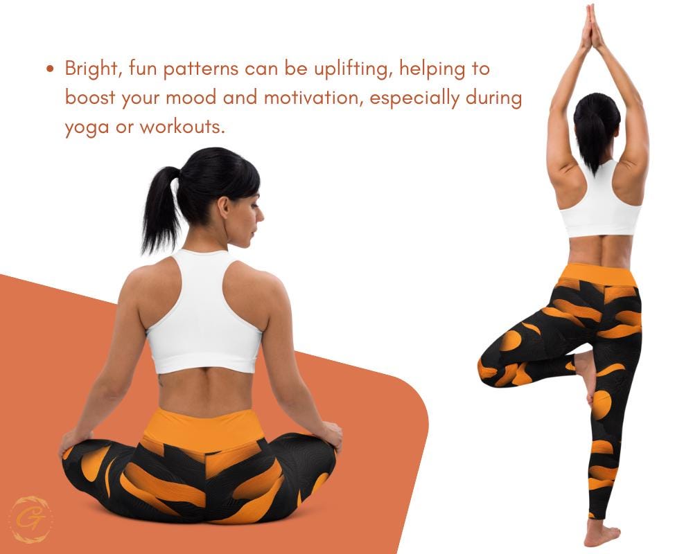 Bold Orange Black Abstract Yoga Leggings and Shorts - AOP High-Waist Activewear for Women, Unique Gift for Yoga Enthusiast, Ideal Yogis Gift