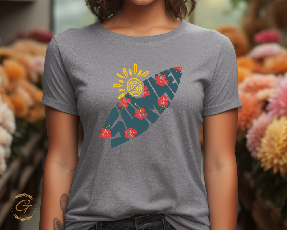 Sun and Floral Surfboard Print Ladies T-shirt product