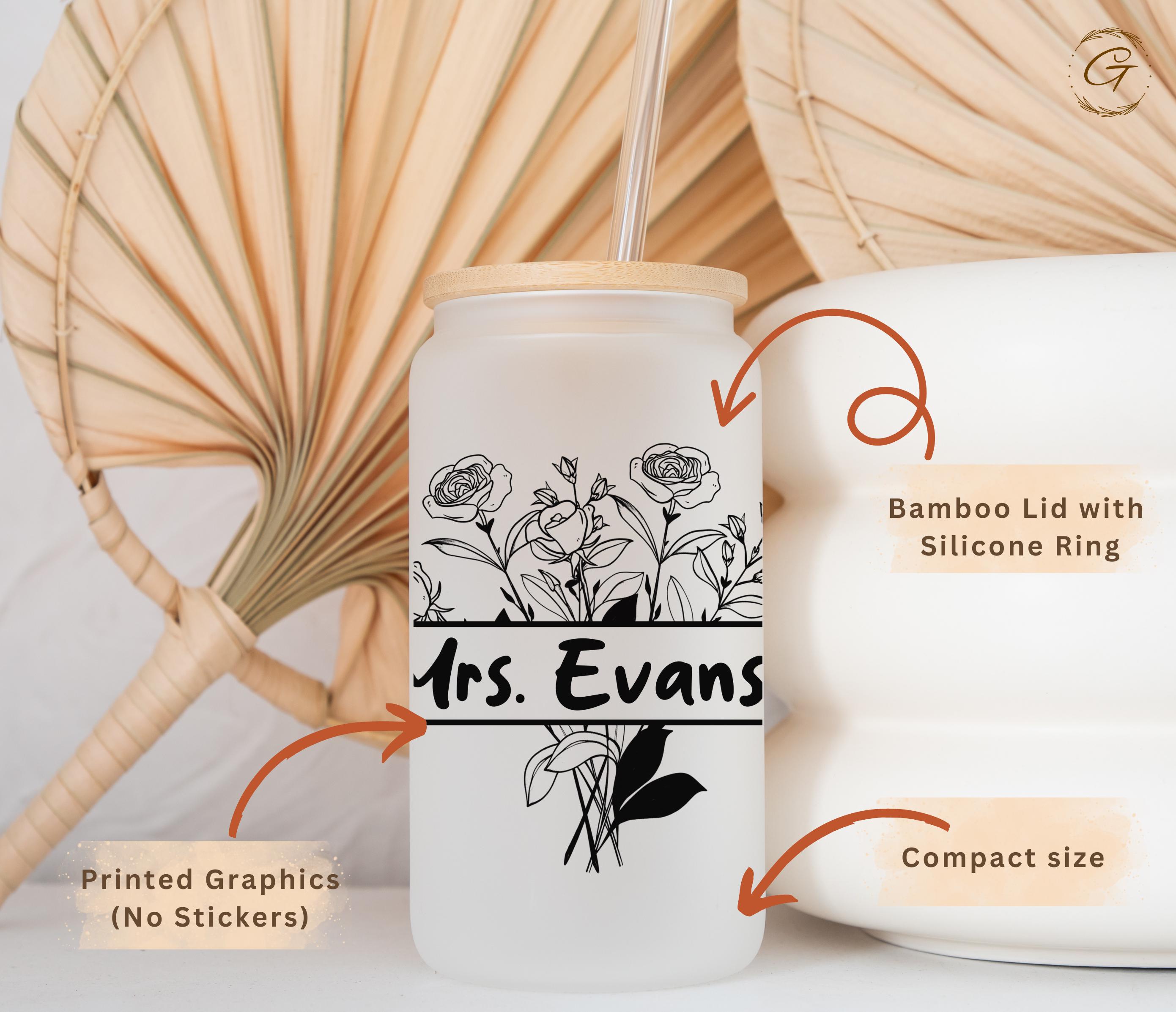 Floral Design with Personalized Name Frosted Glass Cup