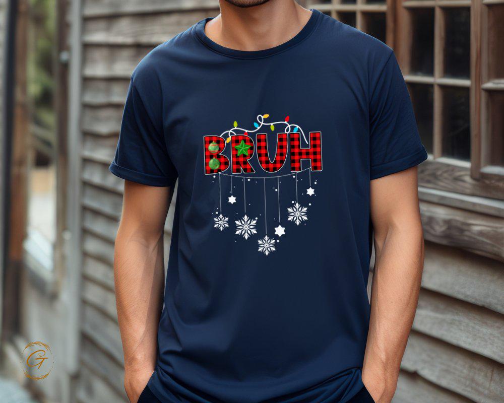 Christmas T-Shirt, Holiday BRUH Plaid Christmas Tee