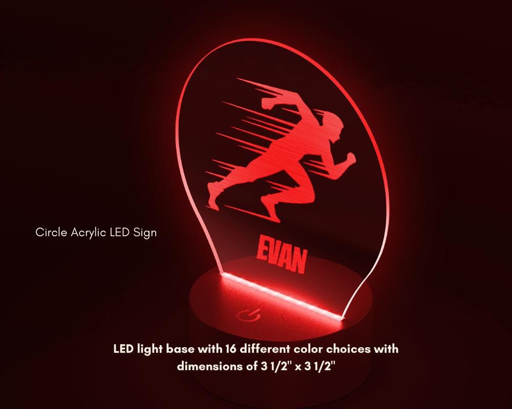 Sports Circle Acrylic LED Sign, Personalized Room Decor Sprint LED Light