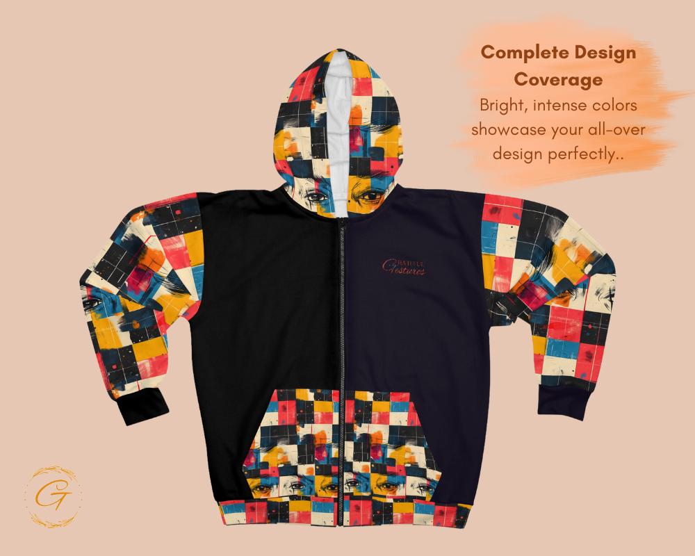 Retro Checkered Unisex Zip Hoodie All-Over Print