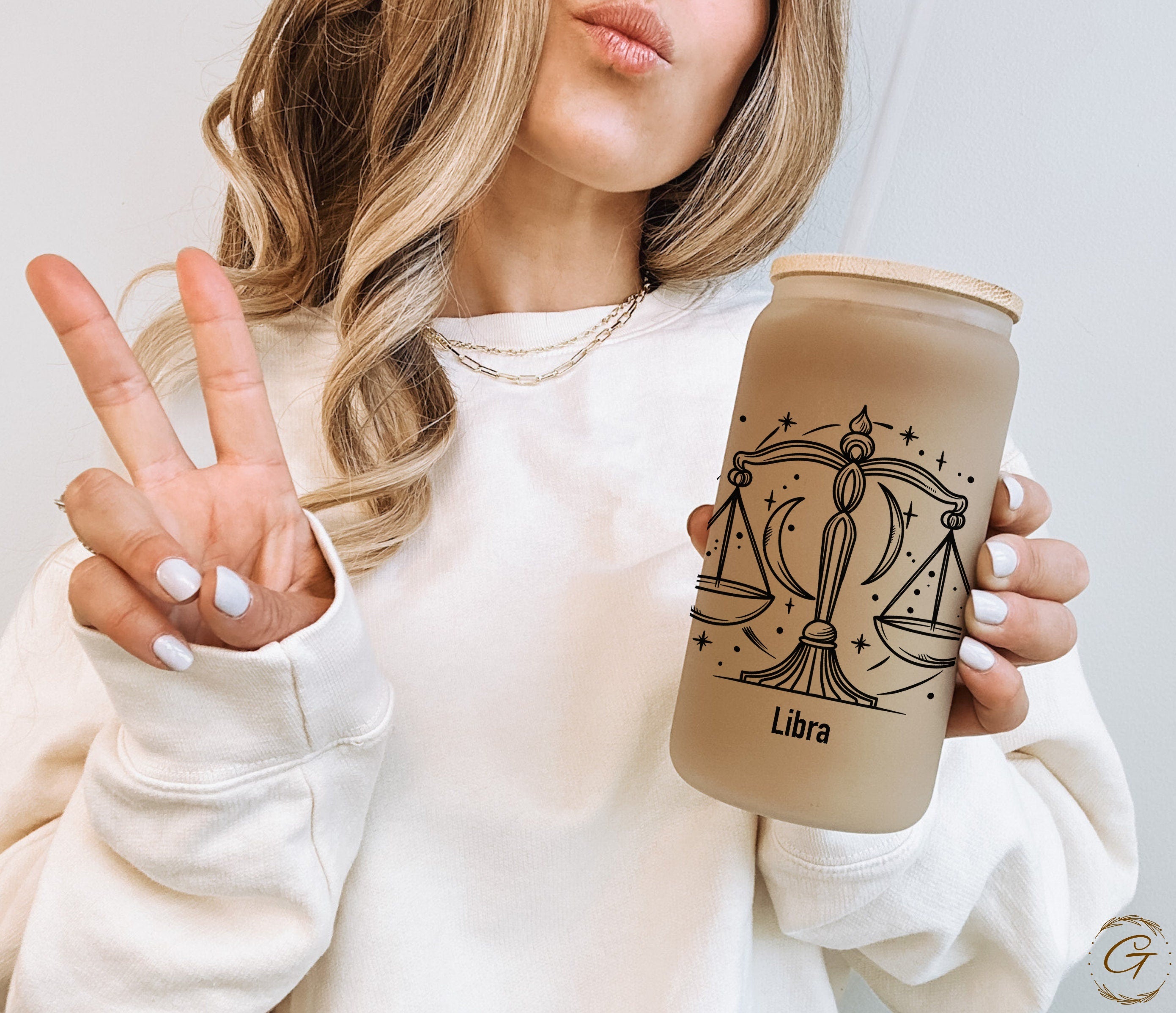 Libra Zodiac Frosted Glass Cup