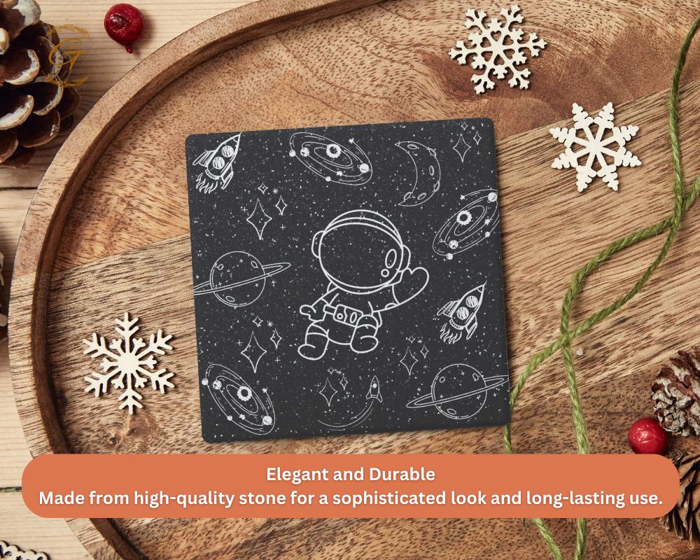 Soapstone Coaster with Astro Space Planets Design with Cork Backing, Perfect Gift for Space Lovers, Unique Drink Coaster for Home or Offices