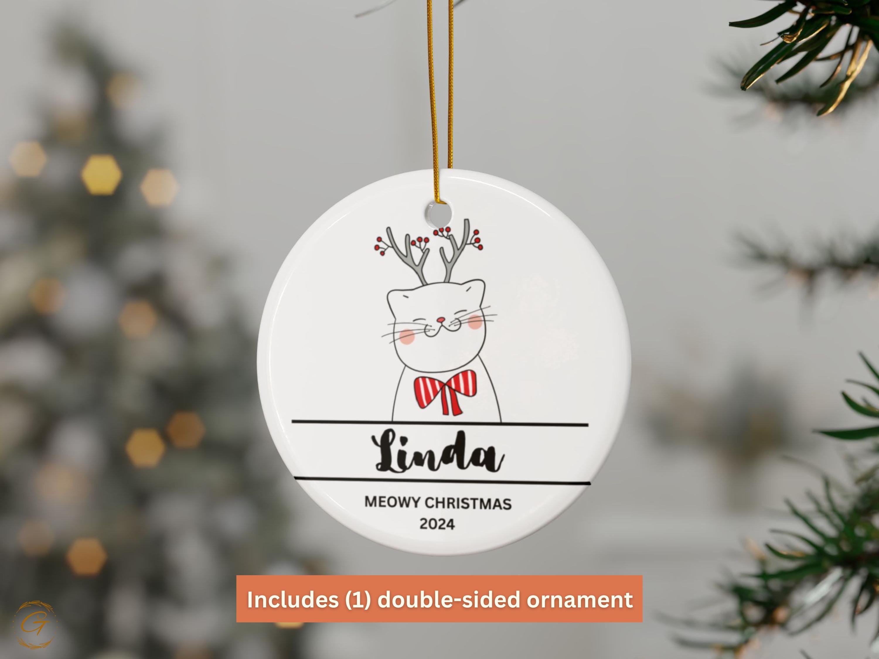 Personalized Christmas Cat Ornament, Custom Name Cat Decoration, Cute Holiday Gift for Cat Lovers, Meowy Christmas 2024, Unique Holiday Gift
