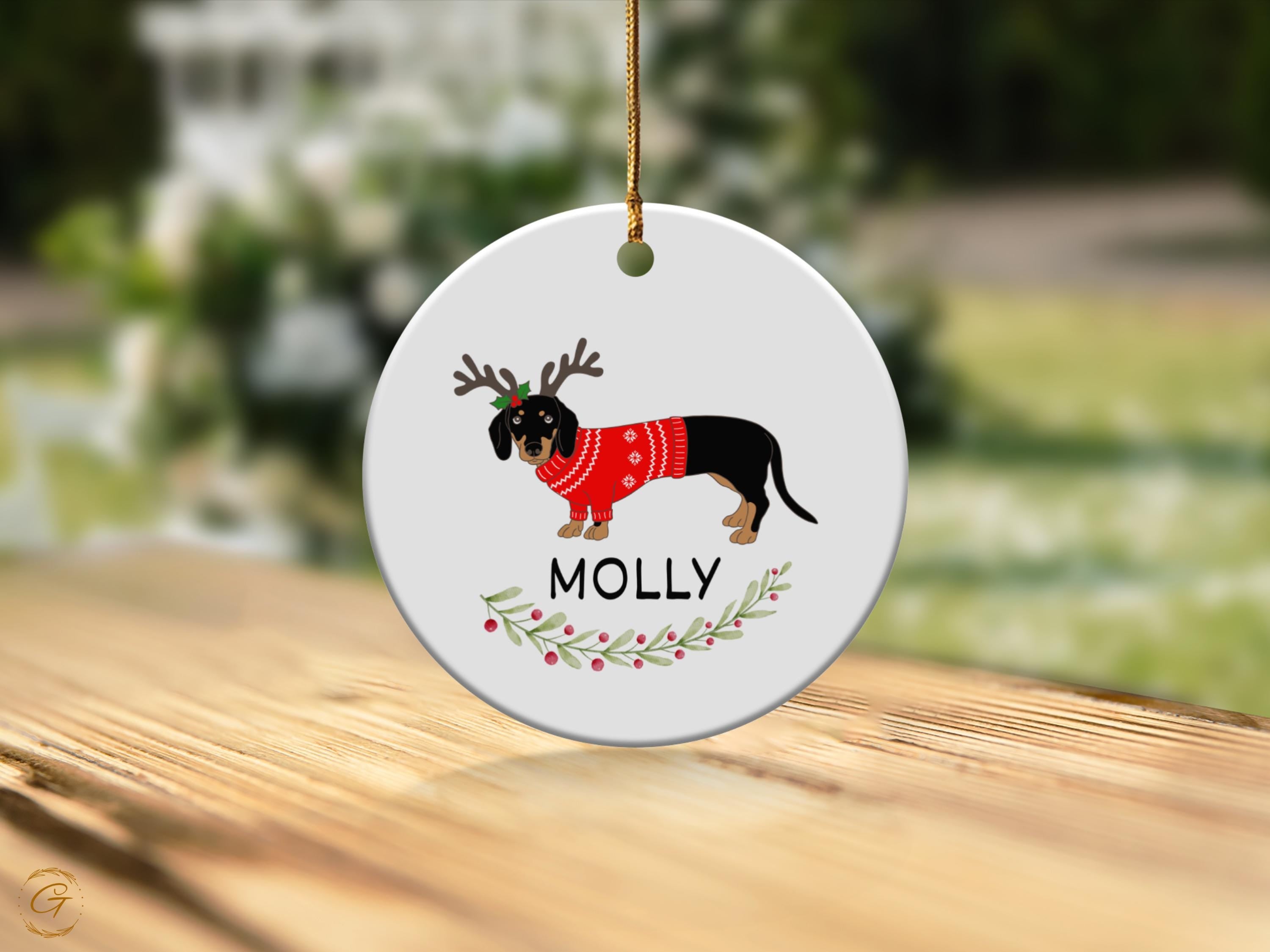 Personalize Cute Dachshund Christmas Ornament, Dog Lover Holiday Decor, Personalized Xmas Ornament, Custom Pet Gift, Festive Home Decoration