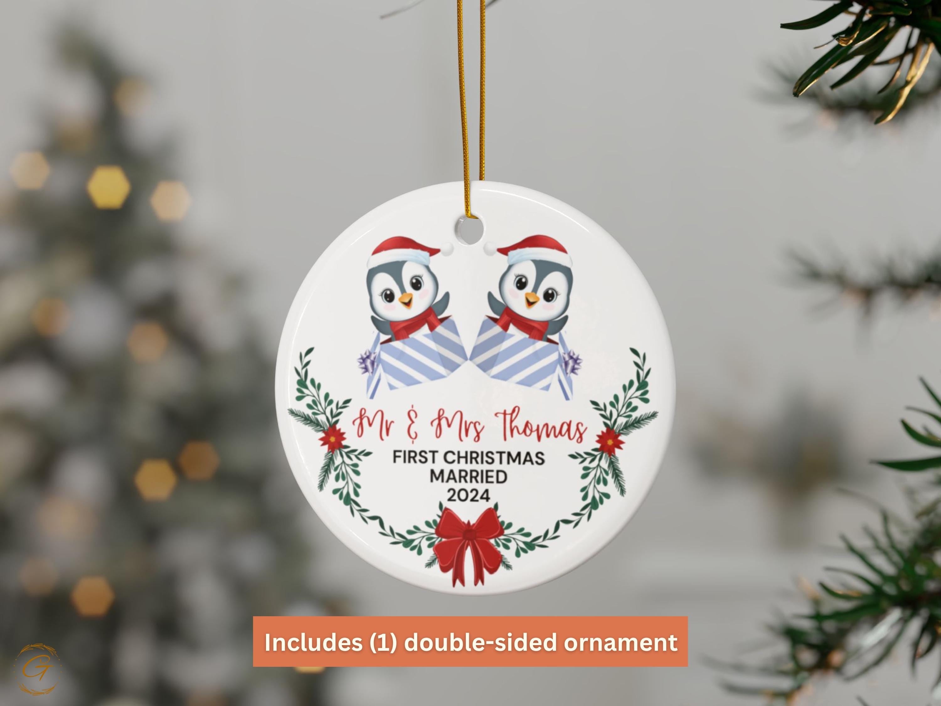 Personalized Penguin Couple First Christmas, Married Ornaments 2024, Cute Holiday Decoration, Newlywed Keepsake Gift, Ideal Gift for Couples