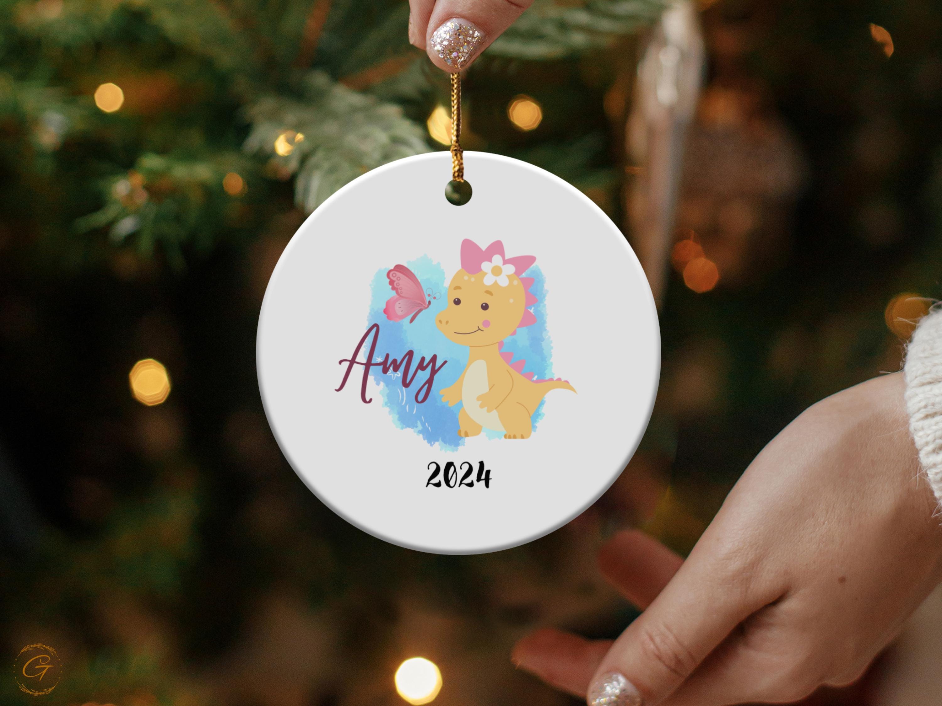 Personalized Cute Baby Dinosaur Ornament with Butterfly