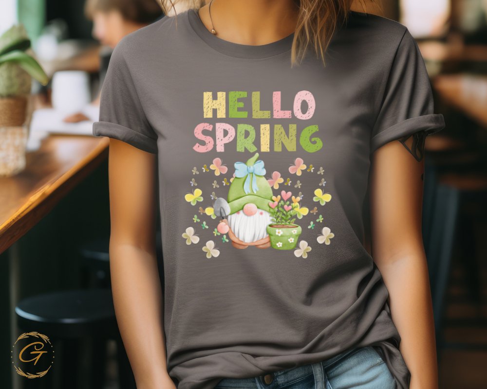 Colorful Hello Spring Gnome Graphic Tee Shirt product