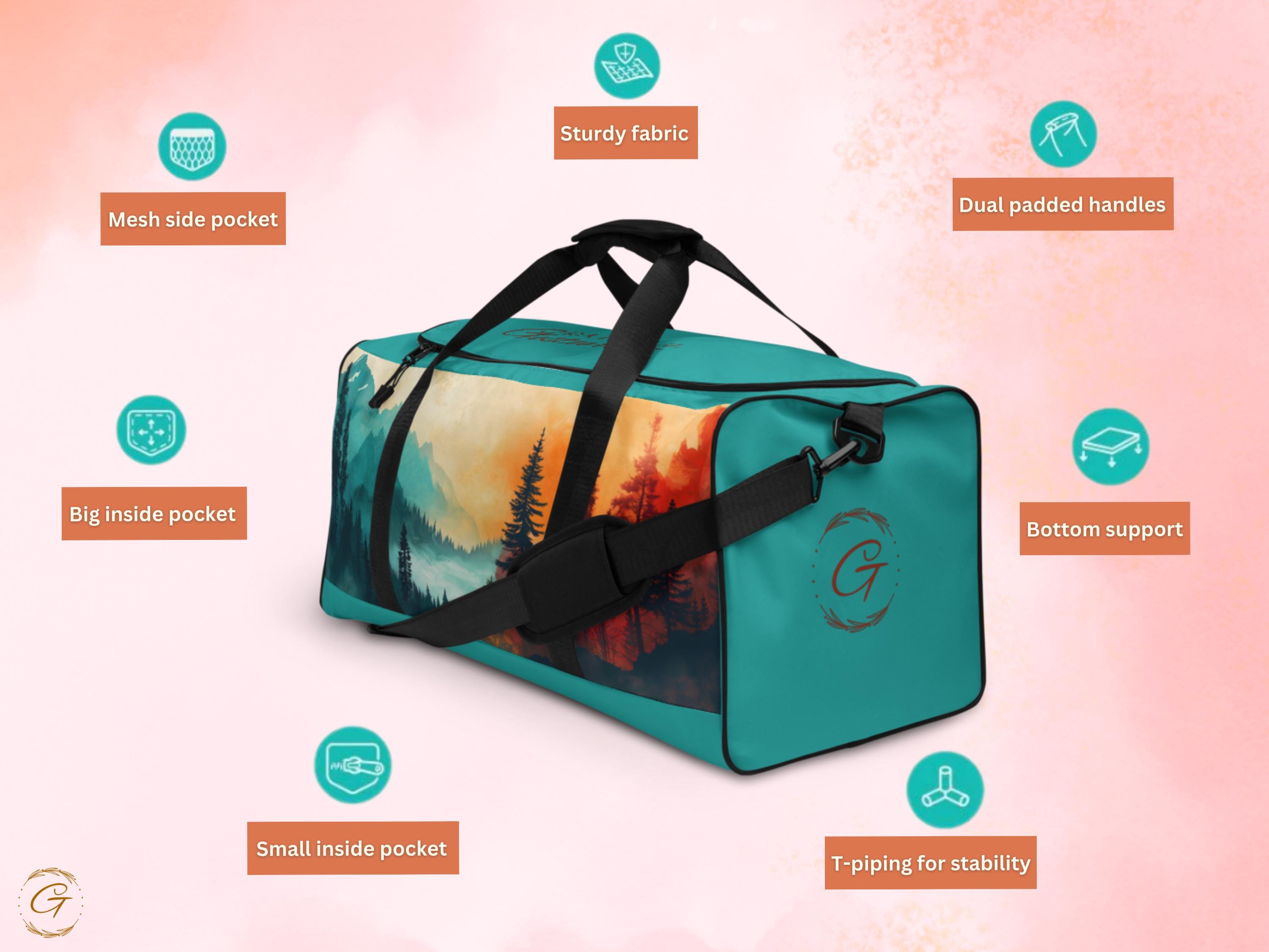 Mountain View AOP Duffel Bag - Nature-Inspired Gym Bag, Travel Bag Weekender, Scenic Outdoor Sports Bag, Durable for Men & Women, Ideal Gift