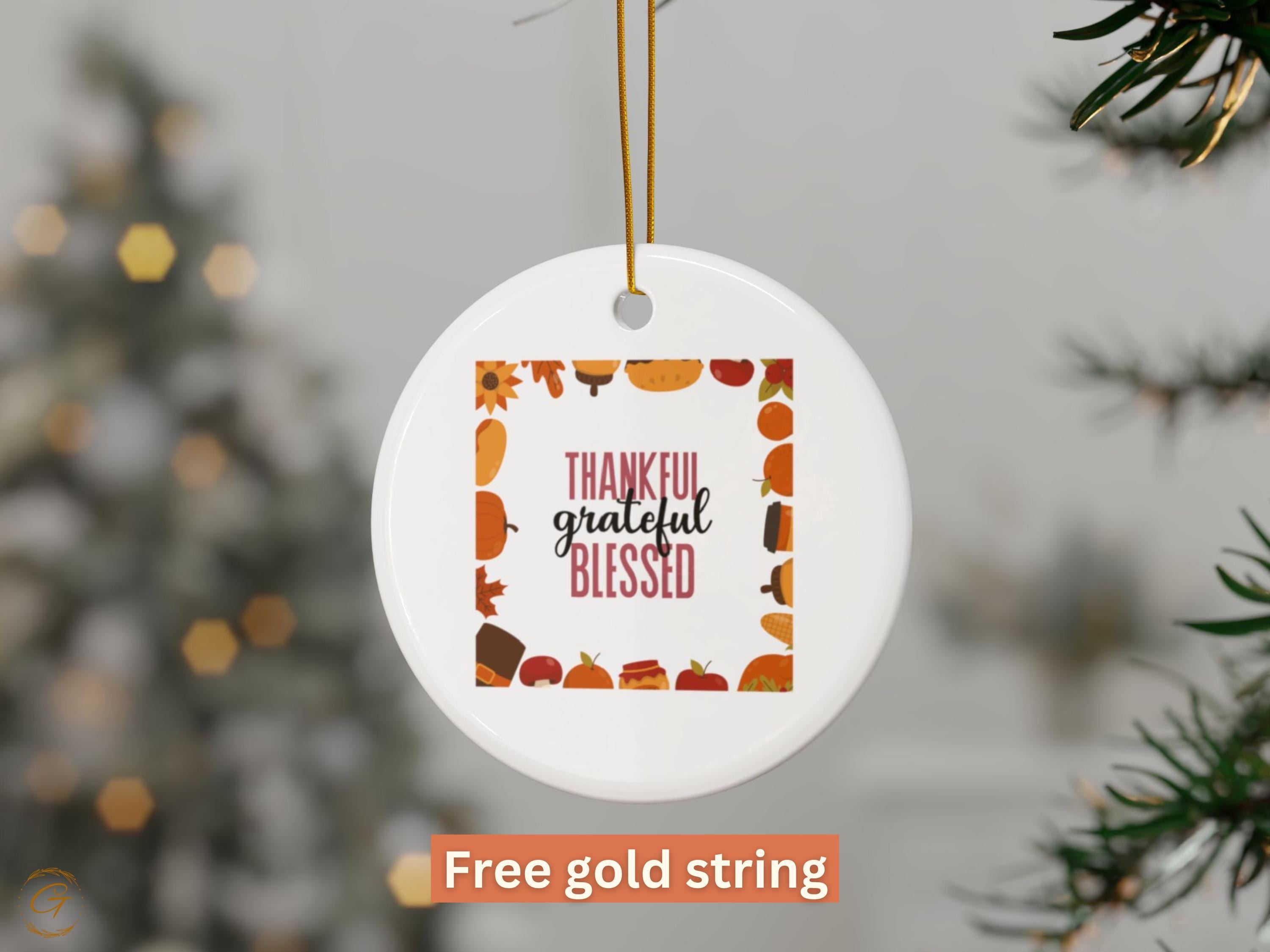 Thankful Grateful Blessed Autumn Ornaments, Fall Decor Thanksgiving Fun Decoration, Harvest Season Accents Home Ornaments, Holiday Keepsakes
