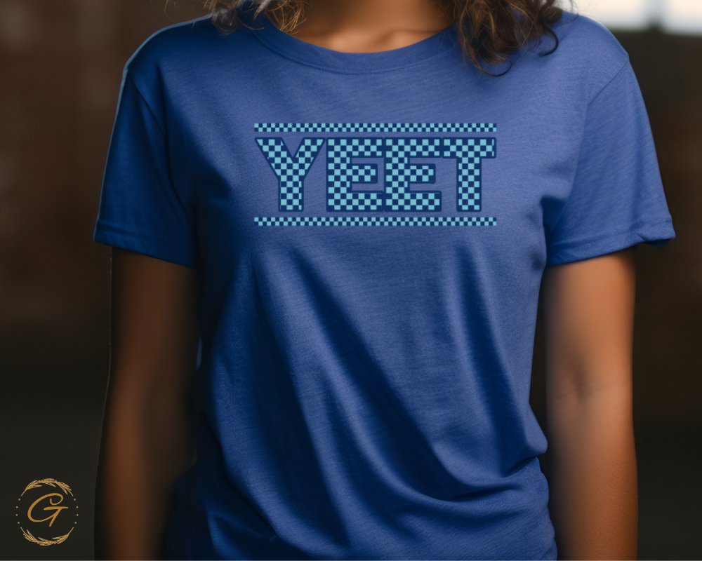Stylish Blue T-Shirt Featuring Text YEET product type