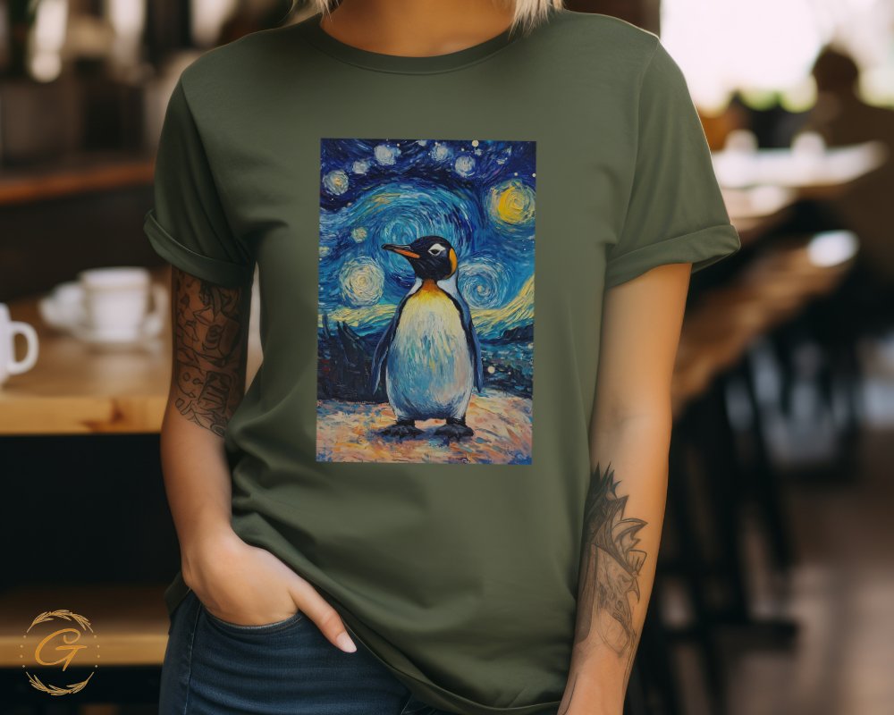 Starry Night Penguin Print Green T-Shirt product type