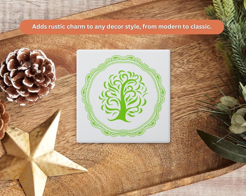 Soapstone Coaster with Tree Ornate Design Cork Backing, Nature Decor Perfect Gift for Tree Lovers, Elegant Drink Coasters for Home or Office
