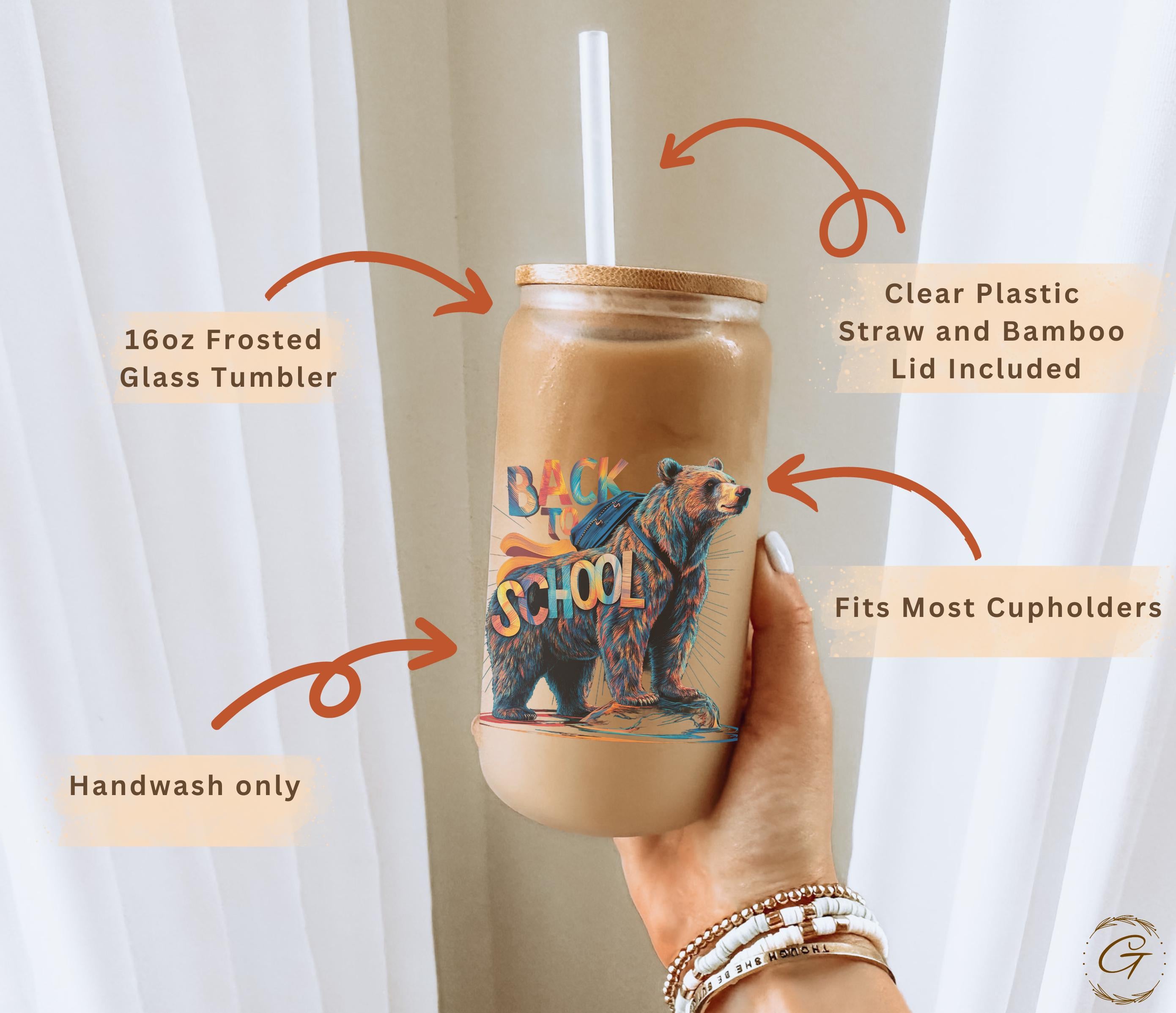 Back to School with Bear Design Frosted Glass Cup