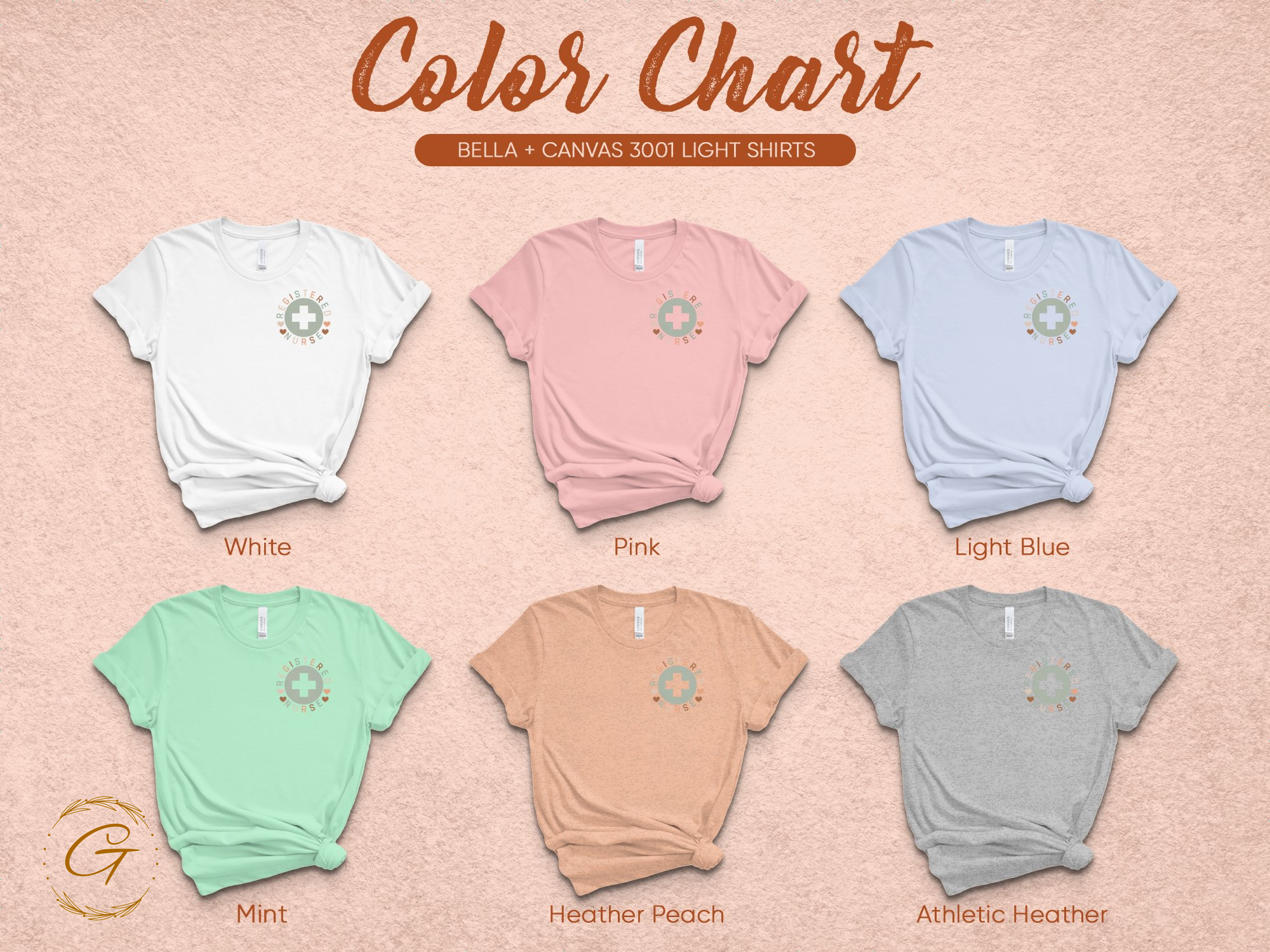 Bella Canvas 3001 Light Shirts Color Chart product type