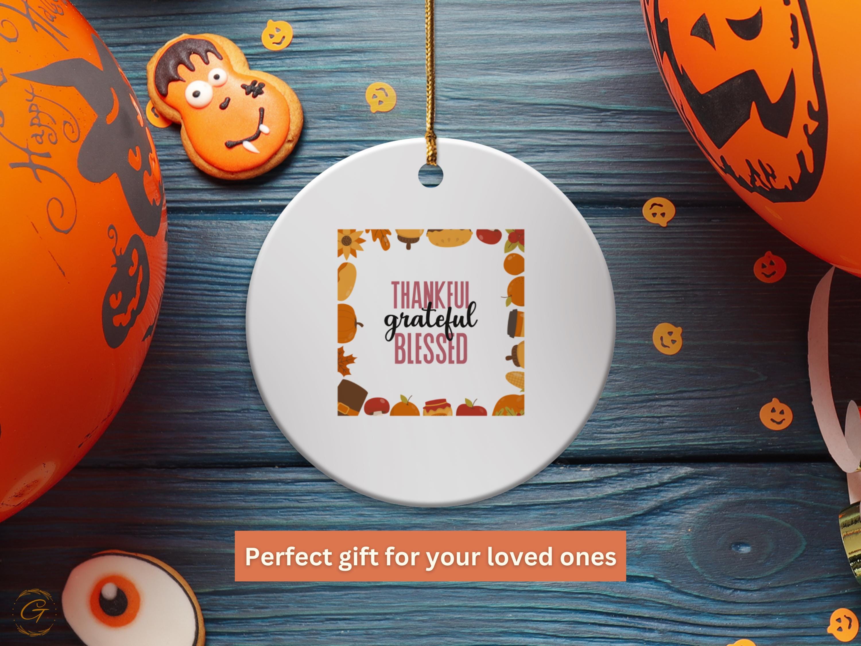 Thankful Grateful Blessed Autumn Ornaments, Fall Decor Thanksgiving Fun Decoration, Harvest Season Accents Home Ornaments, Holiday Keepsakes