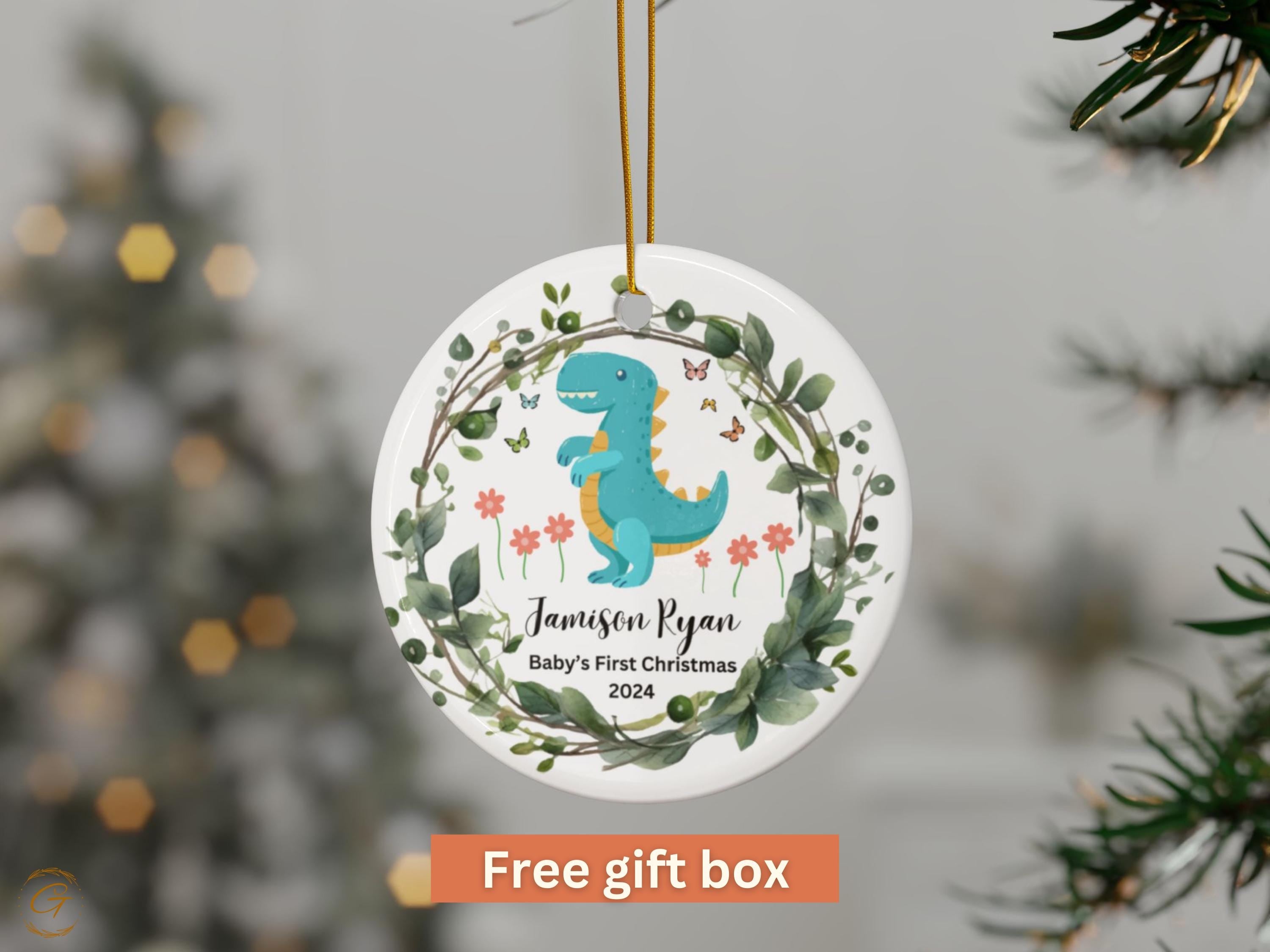 Personalized Baby's First Christmas Ornament, Dinosaur Design 2024 Baby Gift Cute Decor, Newborn Keepsake, Tree Decoration Nursery Ornaments