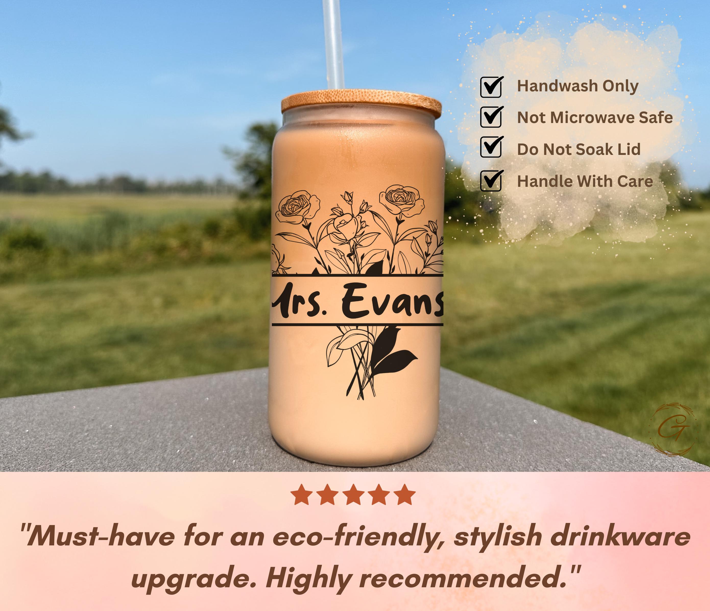 Floral Design with Personalized Name Frosted Glass Cup
