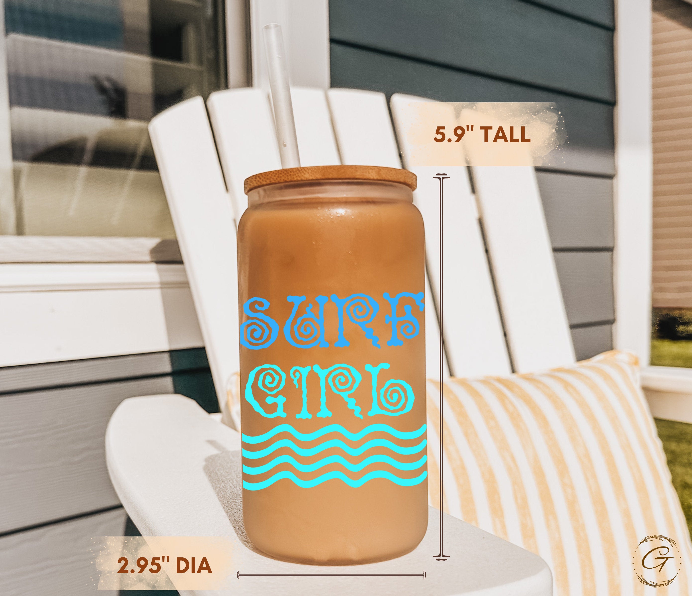 Surf Girl Frosted Glass Cup