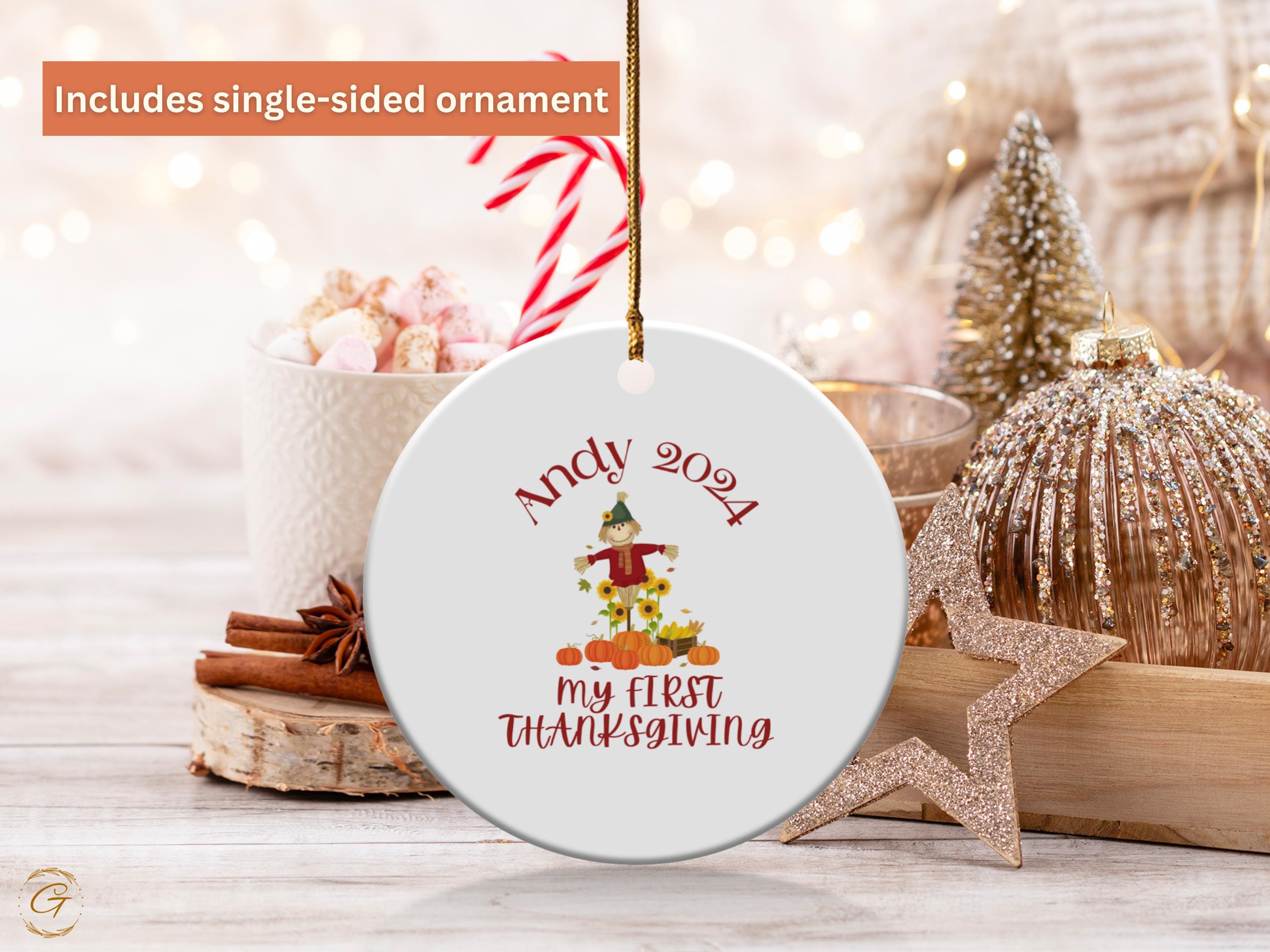 Adorable Thanksgiving Scarecrow Ornament 2024, First Thanksgiving Keepsake, Personalize Holiday Decoration, Fall Decor Gift, Unique Keepsake