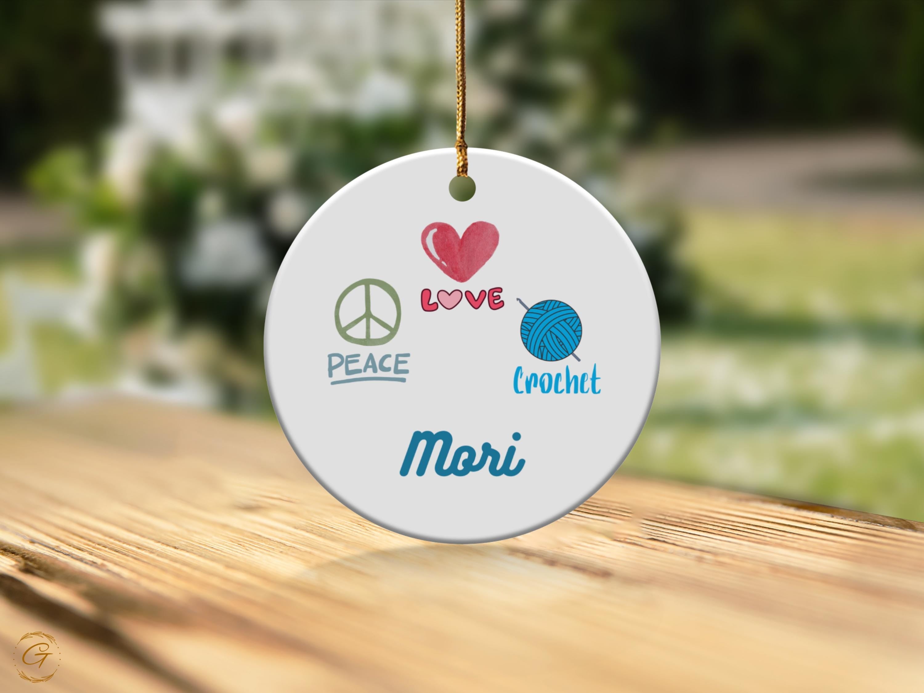 Personalized Peace Love Crochet Hobby Ornament, Cute Heart Crochet Ornament, Peace Symbol Ornament, Personalized Handcrafted Gift