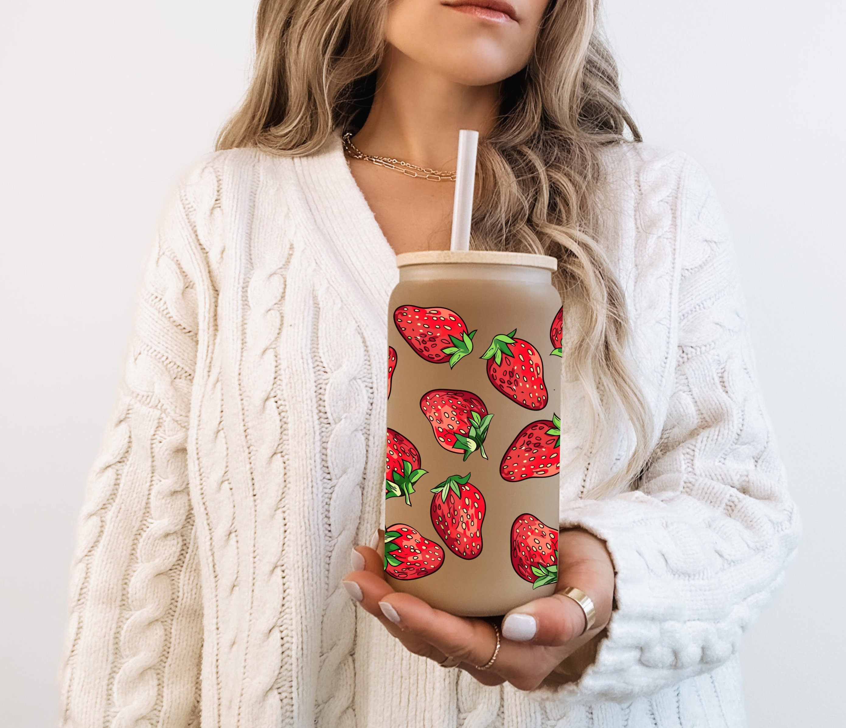 Strawberry Pattern Frosted Glass Libbey Cup