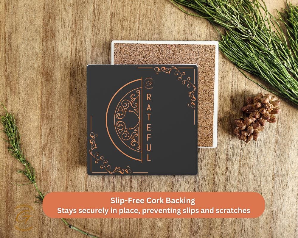 Soapstone Coaster with Gvert Ornate Design with Cork Backing