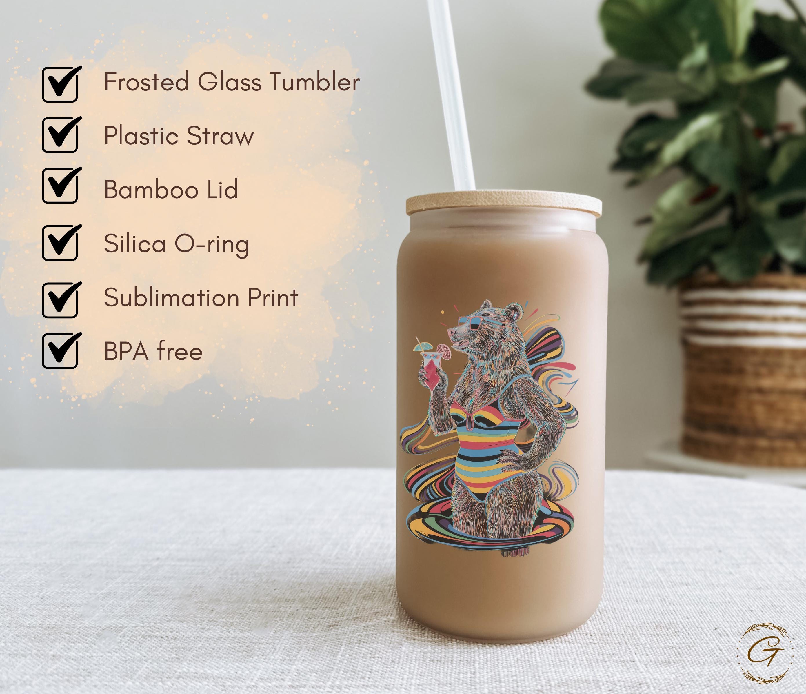 Summer Bear Tan Life Design Frosted Glass Cup