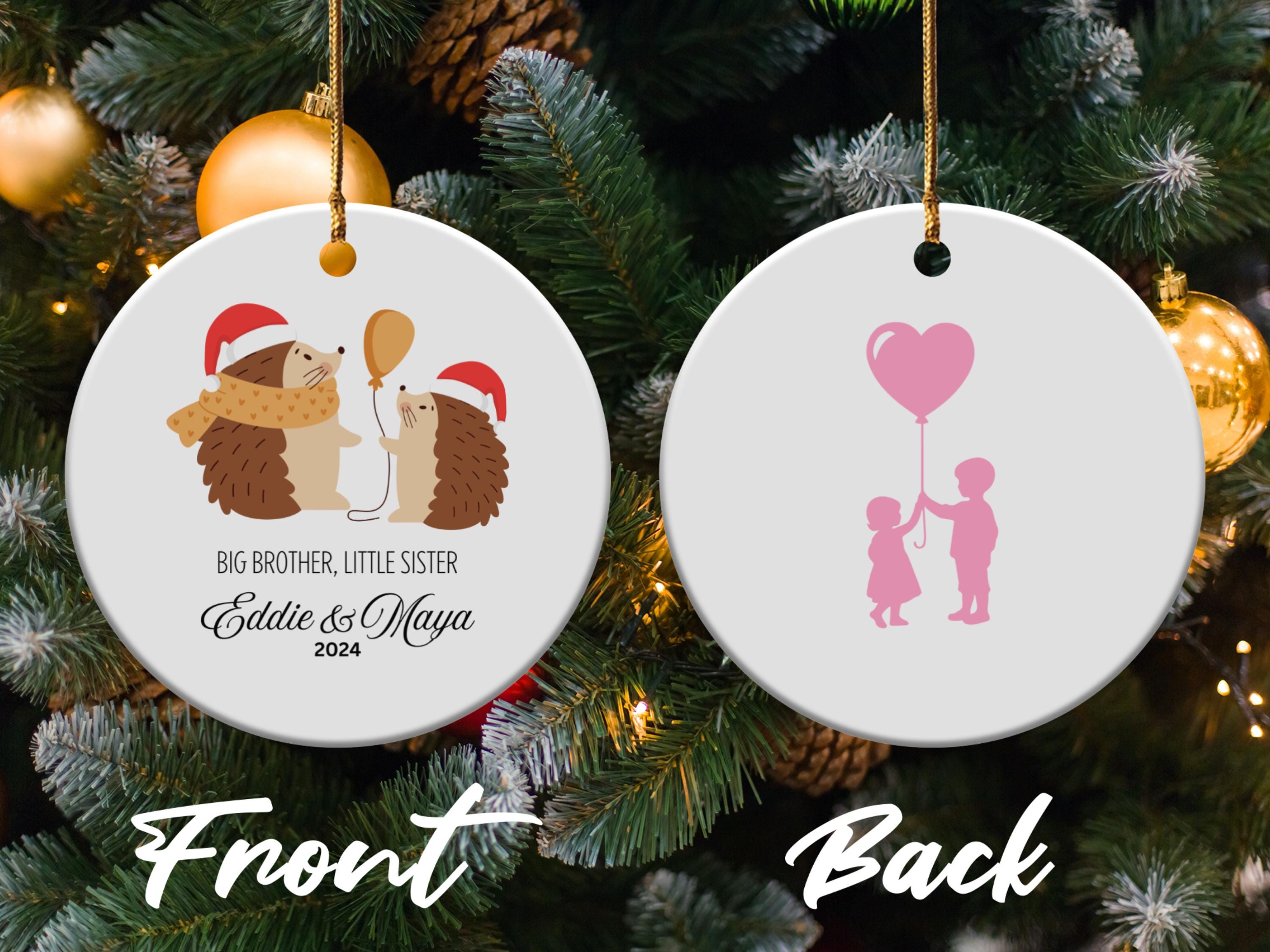 Personalized Siblings Hedgehog Christmas Ornament, Big Brother Little Sister Keepsake, Holiday Gift for Sibling, Custom Cute Family Ornament