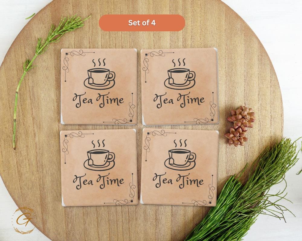 Soapstone Coaster with Tea Time Design