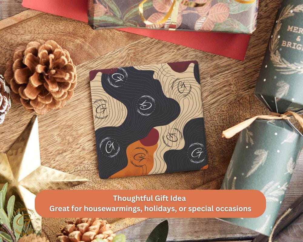 Soapstone Coaster Wave Line Design with Absorbent Cork Backing Square Stone Coasters Home Decor Gift for Coffee or Drinks Perfect for Tables
