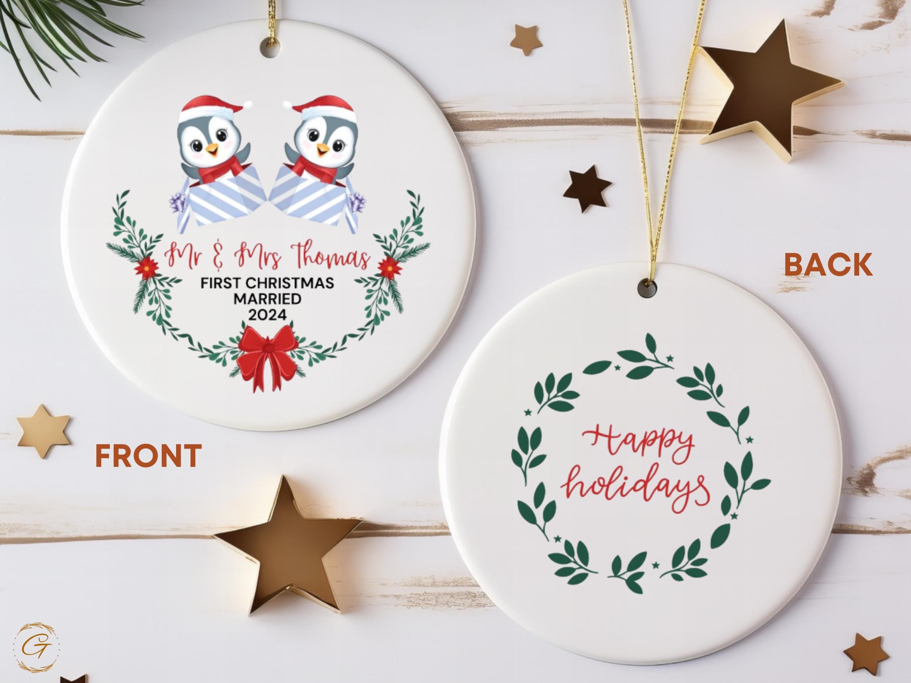 Personalized Penguin Couple First Christmas, Married Ornaments 2024, Cute Holiday Decoration, Newlywed Keepsake Gift, Ideal Gift for Couples